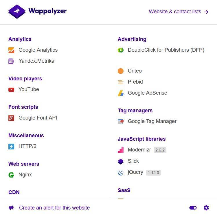 Wappalyzer analisa website kompas